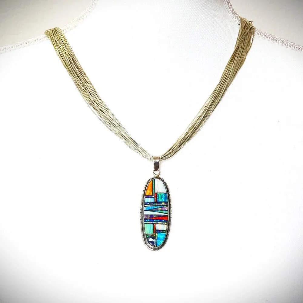 Multicolor Inlay Oval Pendant Necklace - Women Jewelry